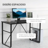 HOMCOM Escritorio Mesa de Ordenador 120x60x74,5 cm con Tablero de Vidrio Templado y Patas de Metal Carga 80 kg Estilo Moderno para Oficina Estudio Dormitorio Negro(m-5)