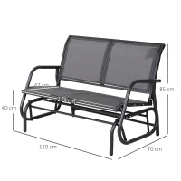 Outsunny Baloiço de 2 Lugares Cadeira de Balanço de JardimTubo de Metal e Tecido de Textilene para Exteriores Carga Máx. 200 kg 120x70x85 cm Cinza(m-3)