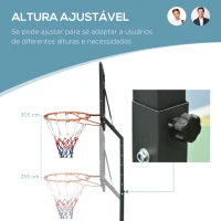 HOMCOM Tabela de Basquetebol Portátil Ajustável em Altura com Base Recarregável para Crianças e Adultos 86x165x302-352 cm Preto(m-4)