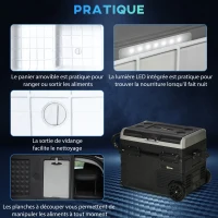Outsunny Glacière électrique 50L portable, réfrigérateur congélateur avec lumière LED intérieure et poignées pliables - dim. 71,1L x 46l x 50,6H cm - noir et gris(m-8)