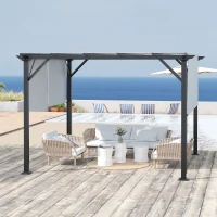 Outsunny Pergola rétractable 3L x 3l x 2H m structure métal époxy anticorrosion noir double toile polyester haute densité gris(m-10)