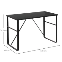 HOMCOM Escritorio Mesa de Ordenador 120x60x74,5 cm con Tablero de Vidrio Templado y Patas de Metal Carga 80 kg Estilo Moderno para Oficina Estudio Dormitorio Negro(m-3)
