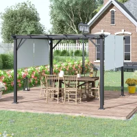 Outsunny Pergola rétractable 3L x 3l x 2H m structure métal époxy anticorrosion noir double toile polyester haute densité gris(m-2)