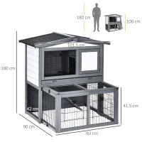 PawHut Conejera de Exterior Madera de 2 Niveles Jaula para Conejos Animales Pequeños con Techo Abatible Zona Abierto Telescópica Bandeja Extraíble y Rampa 101,5x90x100 cm Gris(m-3)