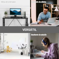 HOMCOM Escritorio Mesa de Ordenador 120x60x74,5 cm con Tablero de Vidrio Templado y Patas de Metal Carga 80 kg Estilo Moderno para Oficina Estudio Dormitorio Negro(m-6)