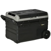 Outsunny Glacière électrique 50L portable, réfrigérateur congélateur avec lumière LED intérieure et poignées pliables - dim. 71,1L x 46l x 50,6H cm - noir et gris(m-1)