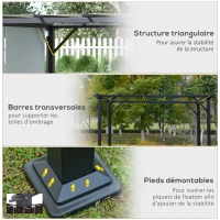 Outsunny Pergola rétractable 3L x 3l x 2H m structure métal époxy anticorrosion noir double toile polyester haute densité gris(m-6)