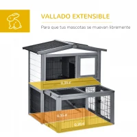PawHut Conejera de Exterior Madera de 2 Niveles Jaula para Conejos Animales Pequeños con Techo Abatible Zona Abierto Telescópica Bandeja Extraíble y Rampa 101,5x90x100 cm Gris(m-4)