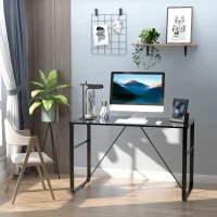 HOMCOM Escritorio Mesa de Ordenador 120x60x74,5 cm con Tablero de Vidrio Templado y Patas de Metal Carga 80 kg Estilo Moderno para Oficina Estudio Dormitorio Negro(m-10)