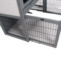 PawHut Conejera de Exterior Madera de 2 Niveles Jaula para Conejos Animales Pequeños con Techo Abatible Zona Abierto Telescópica Bandeja Extraíble y Rampa 101,5x90x100 cm Gris(m-8)