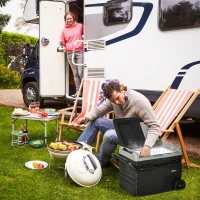Outsunny Glacière électrique 50L portable, réfrigérateur congélateur avec lumière LED intérieure et poignées pliables - dim. 71,1L x 46l x 50,6H cm - noir et gris(m-2)