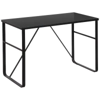HOMCOM Escritorio Mesa de Ordenador 120x60x74,5 cm con Tablero de Vidrio Templado y Patas de Metal Carga 80 kg Estilo Moderno para Oficina Estudio Dormitorio Negro(m-1)
