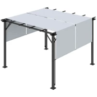Outsunny Pergola rétractable 3L x 3l x 2H m structure métal époxy anticorrosion noir double toile polyester haute densité gris(m-7)