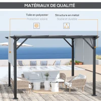 Outsunny Pergola rétractable 3L x 3l x 2H m structure métal époxy anticorrosion noir double toile polyester haute densité gris(m-4)