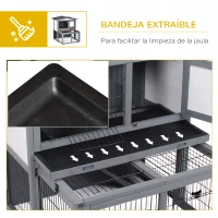 PawHut Conejera de Exterior Madera de 2 Niveles Jaula para Conejos Animales Pequeños con Techo Abatible Zona Abierto Telescópica Bandeja Extraíble y Rampa 101,5x90x100 cm Gris(m-6)