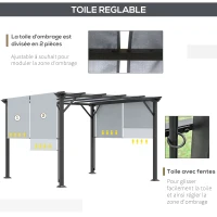 Outsunny Pergola rétractable 3L x 3l x 2H m structure métal époxy anticorrosion noir double toile polyester haute densité gris(m-5)