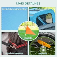 PawHut Reboque de Bicicleta para Cães 2 em 1 Carrinho para Animais de Estimação com Cinto de Segurança Guiador de Empurre Removível Bandeira e Refletores Carga Máxima 10kg 129x55,5x92cm Azul(m-6)