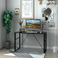 HOMCOM Escritorio Mesa de Ordenador 120x60x74,5 cm con Tablero de Vidrio Templado y Patas de Metal Carga 80 kg Estilo Moderno para Oficina Estudio Dormitorio Negro(m-2)