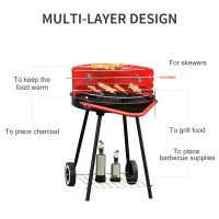 Outsunny barbecue reglabil, 67x51x82cm, negru si rosu(m-5)