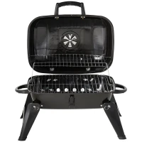 Outsunny Barbecue BBQ Grill de Masa cu Carbune Portabil Pliabil,Fier,Negru, 59x43x36cm(m-15)