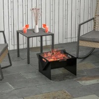 Outsunny Vatra de Foc pentru Gradina din Otel Patrata cu Manere, 50x45x30cm, Negru(m-2)