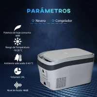 HOMCOM Nevera Portátil Compresor Mini Frigorífico 24L 12V/24V CC de 20℃ a -18℃ con Pantalla LED Táctil y Luz Eléctrica Refrigerador de Coche para Hogar Camping Viajes Automóvil 58x36,4x34,5 cm Gris(m-4)
