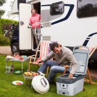 HOMCOM Nevera Portátil Compresor Mini Frigorífico 24L 12V/24V CC de 20℃ a -18℃ con Pantalla LED Táctil y Luz Eléctrica Refrigerador de Coche para Hogar Camping Viajes Automóvil 58x36,4x34,5 cm Gris(m-2)