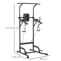 HOMCOM Power Tower Máquina de Musculación Multiestación 5 en 1 Ejercicios Dip Pull-up Flexiones y Abdominales 129x98x172-224cm Marco de Acero y Carga 120kg(m-3)