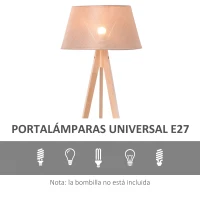 HOMCOM Lámpara de Pie Moderna de Madera para Dormitorio Estudio Salón con Luces E27 40W y Pulsador de Pie con Base Trípode Inoxidable Pantalla de Lino Beige 146cm(m-6)
