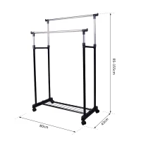 HOMCOM Garderobestandaard kledingstangen met 2 kledingstangen rolbaar in hoogte verstelbaar(m-3)