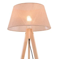 HOMCOM Lámpara de Pie Moderna de Madera para Dormitorio Estudio Salón con Luces E27 40W y Pulsador de Pie con Base Trípode Inoxidable Pantalla de Lino Beige 146cm(m-7)