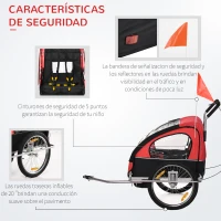 HOMCOM Remolque de Bicicleta para Niños de 2 Plazas con Amortiguadores para Correr con Barra y Kit de Footing 142x85x105cm Rojo(m-5)
