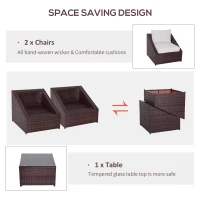 Outsunny set 3 piese mobilier de gradina din ratan PE, maro(m-5)