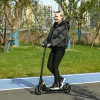HOMCOM Patinete Plegable para Adultos y Niños de +14 Años Scooter Ligero con Manillar Altura Ajustable Grandes Ruedas Ø200 mm y Freno Aluminio 94x38x90-104 cm Negro(m-2)