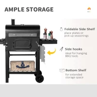 Outsunny Charcoal Grill BBQ Trolley with Adjustable Charcoal Height, Garden Smoker Barbecue with Folding Shelves, Thermometer on Lid, Bottle Opener, and Wheels(m-6)