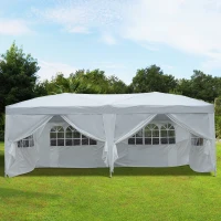 Outsunny 3 x 6 m opvouwbaar paviljoen paviljoen tent partytent tuintent wit raam opvouwbaar(m-2)