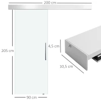 HOMCOM glazen schuifdeur schuifdeur kamerdeur met handgreep aan één zijde gesatineerd 2050 x 900 mm(m-3)