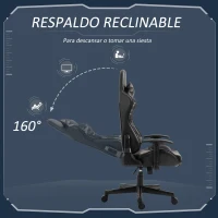 Vinsetto Silla Gaming Ergonómica Silla de Escritorio de Oficina de Cuero Sintético Reclinable con Altura Ajustable Reposabrazos Regulable y Cojines 72x77x126-136 cm Negro y Camuflaje(m-5)