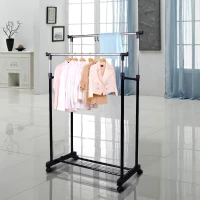 HOMCOM Garderobestandaard kledingstangen met 2 kledingstangen rolbaar in hoogte verstelbaar(m-2)