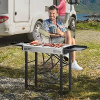 Outsunny Grill BBQ rotisor pe carbuni, rotisor pentru pui sau curcan cu gratar pe 3 niveluri si rafturi laterale pliabile, Otel inoxidabil(m-4)