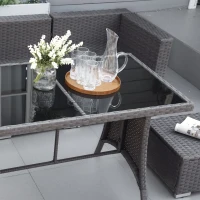 Outsunny 10PCs Garden Rattan Corner Dining Sofa Set 9-Seater Patio Furniture Set Glass Table Stools w/ Cushions & Pillow(m-11)