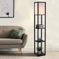 Lampa stojąca z półkami oświetlenie wewnętrzne e27 do 40w drewno czarna 26 x 26 x 160 cm HOMCOM®(m-2)