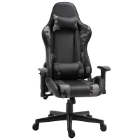 Vinsetto Silla Gaming Ergonómica Silla de Escritorio de Oficina de Cuero Sintético Reclinable con Altura Ajustable Reposabrazos Regulable y Cojines 72x77x126-136 cm Negro y Camuflaje(m-1)