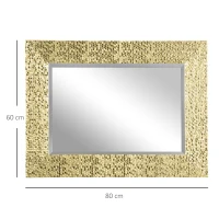 HOMCOM Espejo de Pared 80x60 cm Espejo Decorativo con Marco de Mosaico 3D Estilo Moderno Entrada Dorado(m-3)
