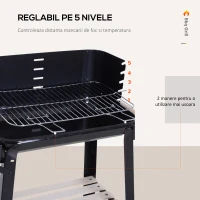 Outsunny Gril cu Carbune Barbecue Picnic Inaltime Reglabila Negru 87x 45 x 83 cm(m-4)