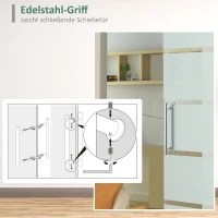 Szklane drzwi przesuwne HOMCOM drzwi przesuwne drzwi do pokoju z uchwytem drążkowym jednostronnie satynowane w pasy 2050x775 mm(m-5)