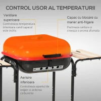 Outsunny Barbecue pe Carbune cu Capac si Roti in Otel Rosu Negru(m-4)