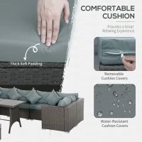 Outsunny 10PCs Garden Rattan Corner Dining Sofa Set 9-Seater Patio Furniture Set Glass Table Stools w/ Cushions & Pillow(m-5)