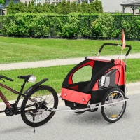 HOMCOM Remolque de Bicicleta para Niños de 2 Plazas con Amortiguadores para Correr con Barra y Kit de Footing 142x85x105cm Rojo(m-2)