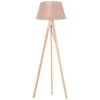 HOMCOM Lámpara de Pie Moderna de Madera para Dormitorio Estudio Salón con Luces E27 40W y Pulsador de Pie con Base Trípode Inoxidable Pantalla de Lino Beige 146cm(m-1)